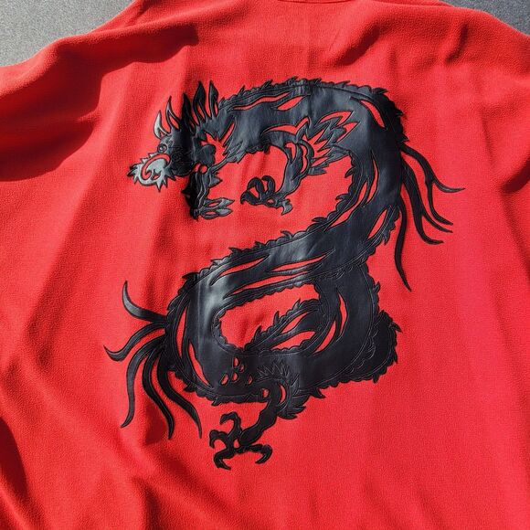 Natori XL Red Black Faux Leather Dragon Kimono Duster  No Belt 937 - Picture 3 of 8